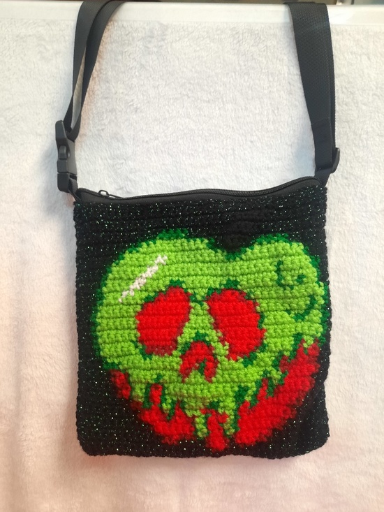 Disco Pumpkin Handbags - Handmade Crochet Glitter Poison Apple Shoulder Bag Evil Queen New Goth Emo Retro
